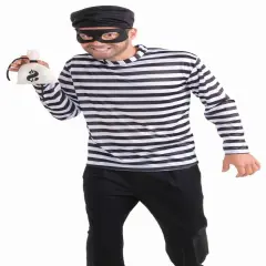 Burglar Costume Shirt w/Hat, Mask & Money Bag Adult