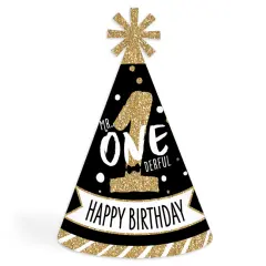 Big Dot of Happiness 1st Birthday Little Mr. Onederful - Cone Happy Birthday Party Hats for Kids and Adults - Set of 8 (Standard Size)