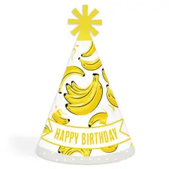 Big Dot of Happiness Let&rsquo;s Go Bananas - Cone Happy Birthday Party Hats for Kids and Adults - Set of 8 (Standard Size)