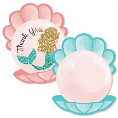 Big Dot of Happiness Let's Be Mermaids - Shaped Thank You Cards - Baby Shower or Birthday Party Thank You Note Cards with Envelopes - Set of 12