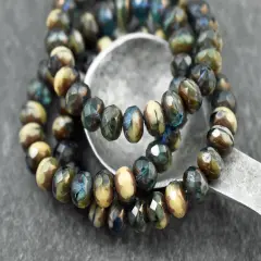 *25* 6x9mm Bronze Washed Blended Teal Ivory Fire Polished Rondelle Beads