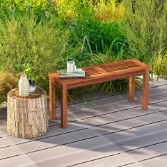 2-seater Patio Backless Dining Bench With Breathable Slatted Seat