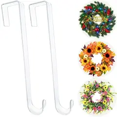 Wreath Hanger,12&rdquo; Clear Wreath Hooks for Front Door,2 Pack Over the Door Easter Christmas Decoration Hangers Fall Halloween Wreaths holder,Non Scratch Wreath Hangers for Front Door D&eacute;cor Welcome Sign