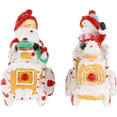 Northlight Santa and Snowman on Gingerbread Train Car Christmas Figurines - 6.75" - Set of 2 Brown