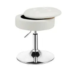 Adjustable 360&deg; Swivel Storage Vanity Stool with Removable Tray White