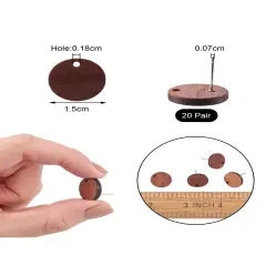 20 Pairs Walnut Wood Flat Round Shape Earring Findings 15mm Coconut Brown Dangle Stud Pendants with 304 Stainless Steel Pin for DIY Wooden Earrings Making