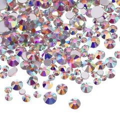 3456 Pieces Crystals Diamond Rhinestones AB Clear Flat Back Round Gems Flatback Glass Crystals Mixed Size Crystals Gems for Crafts Nail Clothes Shoes Makeup Bags Decor, 6 Sizes (Iridescent)