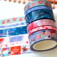 4th Of July Red White & Blue BBQ Party Stars Stripes Washi Tape Set July 2024 - W111
