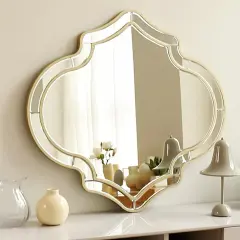 Wisfor Large Beveled Decorative Mirror Wall Bathroom Mirror w/ Gold Frame