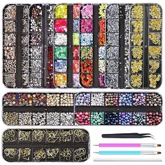2880 Pieces 9 boxes Nail Rhinestones,Nail Gems Nail Diamonds,Nail Art Studs Nail Crystals Nail Sequins for Nails Kit with 1 Tweezers and 3 Pen for Nail Art Supplies Accessories&hellip;&hellip;&hellip;