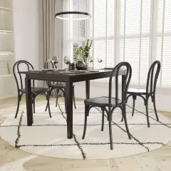 Emma and Oliver Hensler Set of 2 Weather-Resistant Wood Look Stackable Resin Thonet Chairs for Indoor/Outdoor Use Black