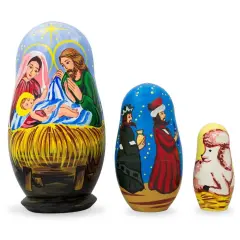Set of 3 Nativity Scene- Jesus, Mary, Wisemen Nesting Dolls 4.25 Inches