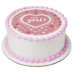 It's A Girl Hearts! Edible Cake Topper Image 7.5" Round