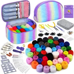 Needle Felting Kit,12 Pieces Doll Making Wool Needle Felting Starter Kit with Instruction,Felting Foam Mat and DIY Needle Felting Supply for DIY Craft Animal Home Decoration Birthday Gift
