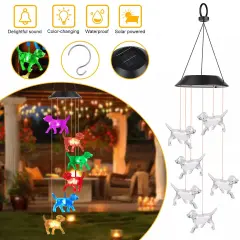 Crystal Dog Solar Wind Chimes LED Light Color-Changing Waterproof Garden Decor