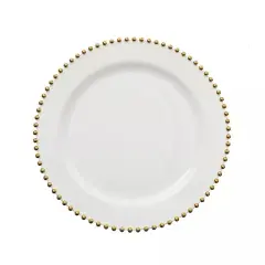 WHITE GOLD 10 Round 10" Plastic Salad PLATES Beaded Rim Party Events Decorations