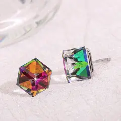 Crystal Drop Stud Earrings for Women Fashion S925 Sterling Silver Hypoallergenic Jewelry (Rainbow)