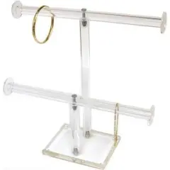 2 Tier Clear Acrylic Jewelry Stand T-Bar Chain & Bracelet Display