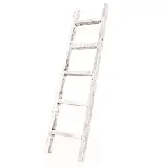Rustic Farmhouse 5ft Reclaimed Wood Decorative Bookcase Ladder White