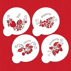 Fruit Toppers Cake Stencils: Apple, Blueberry, Cherry, Strawberry | C374 by Designer Stencils | Cake Decorating Tools | Baking Stencils for Royal Icing, Airbrush, Dusting Powder | Reusable Food Grade Stencil for Cakes | Easy to Use & Clean Stencil