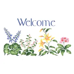 Hosta Flower Welcome Sign Wall Stencil | 2537 by Designer Stencils | Word & Phrase Stencils | Reusable Art Craft Stencils for Painting on Walls, Canvas, Wood | Reusable Plastic Paint Stencil for Home Makeover | Easy to Use & Clean Art Stencil