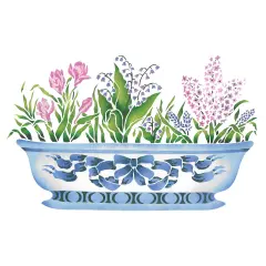 Spring Bulbs in Porcelain Bowl Wall Stencil | 1679 by Designer Stencils | Floral Stencils | Reusable Art Craft Stencils for Painting on Walls, Canvas, Wood | Reusable Plastic Paint Stencil for Home Makeover | Easy to Use & Clean Art Stencil