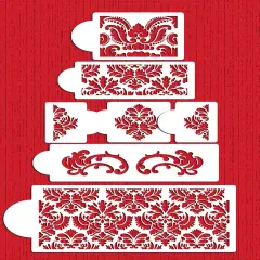 Martha Stewart's Five Tier Damask Cake Stencil Set | C406 by Designer Stencils | Cake Decorating Tools | Baking Stencils for Royal Icing, Airbrush, Dusting Powder | Reusable Plastic Food Grade Stencil for Cakes | Easy to Use & Clean Cake Stencil