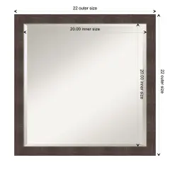 Beveled Wood Bathroom Wall Mirror, Whiskey Brown Rustic Frame