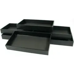 6 Black Leather Jewelry Showcase Displays Travel Trays