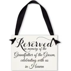 Ritzy Rose Grandfather of the Groom Memorial Sign - Black on 11x8in White Linen Cardstock with Black Ribbon