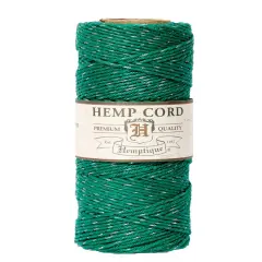 Hemptique 1mm #20 Metallic Hemp Cord Spools Jewelry Bracelet Making Crafting Scrapbooking Bookbinding Mixed Media Crocheting Macrame Gift Wrapping Green glitter