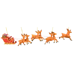 Large 5 Piece Full Santa's Sleigh and 8 Reindeer Christmas Ornament