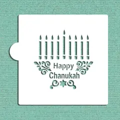Happy Chanukah and Menorah Cookie & Craft Stencil | CM080 by Designer Stencils | Cookie Decorating Tools | Baking Stencils for Royal Icing, Airbrush, Dusting Powder | Craft Stencils for Canvas, Paper, Wood | Reusable Food Grade Stencil
