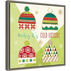 Winter Wishes III (Hat) by Veronique Charron 16-in. W x 16-in. H. Canvas Wall Art Print Framed in Grey