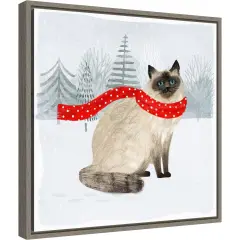Christmas Cats and Dogs III by Victoria Borges 16-in. W x 16-in. H. Canvas Wall Art Print Framed in Grey