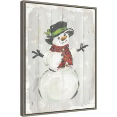 Holiday Snowman by PI Studio 18-in. W x 24-in. H. Canvas Wall Art Print Framed in Grey