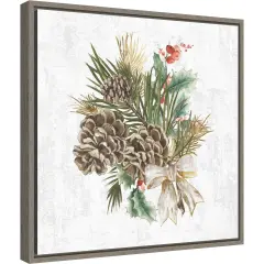 Holiday Spirit (Pinecone Wreath) by PI Studio 16-in. W x 16-in. H. Canvas Wall Art Print Framed in Grey