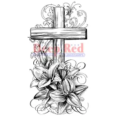 Deep Red Stamps Cross and Lilies Rubber Cling Stamp 2.2 x 4.1 inches
