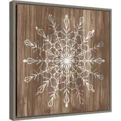 Barnwood Wonderland VI (Snowflake) by June Erica Vess 16-in. W x 16-in. H. Canvas Wall Art Print Framed in Grey
