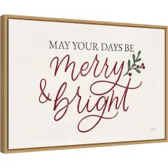 Vintage Christmas V Red by Becky Thorns 23-in. W x 16-in. H. Canvas Wall Art Print Framed in Natural