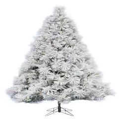 Perfect Holiday Pre-lit Atka Pine Flocked Christmas Tree with Metal Stand