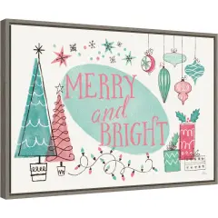 Retro Christmas I Bright by Janelle Penner 23-in. W x 16-in. H. Canvas Wall Art Print Framed in Grey