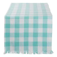 DII Aqua Heavyweight Check Fringed Table Runner