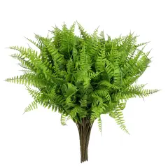 Grand Verde Boston Ferns Artificial Plants Faux Bush Real Touch Plastic Shrub Greenery Leaves - Indoor Outdoor Decor, Bulk 10pcs Light Green