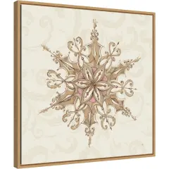 Elegant Season Snowflake I Pink by Daphne Brissonnet 22-in. W x 22-in. H. Canvas Wall Art Print Framed in Natural