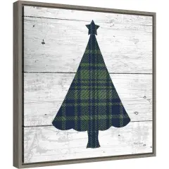 Nordic Holiday XVI Plaid Navy Green (Christmas Tree) by Beth Grove 16-in. W x 16-in. H. Canvas Wall Art Print Framed in Grey