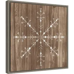 Barnwood Wonderland V (Snowflake) by June Erica Vess 16-in. W x 16-in. H. Canvas Wall Art Print Framed in Grey