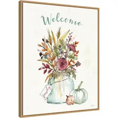 Festive Foliage III Welcome by Anne Tavoletti 23-in. W x 28-in. H. Canvas Wall Art Print Framed in Natural