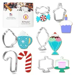 CookieCutter.com Christmas Sweets 6 Piece Cookie Cutters Set, Ice Cream Sundae, Candy Cane, Coffee Mug, Cake, Tin Plate Steel, USA