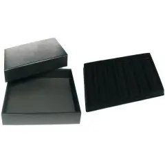 Black Jewelry Display Case (Removable Magnetic Lid) w/ Black 7-slot Plastic Tray